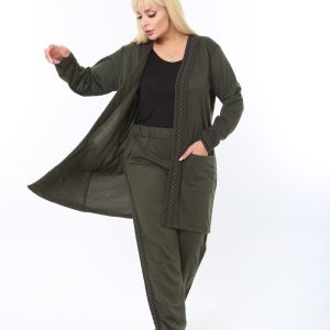 zeleni komplet kardigan i pantalone sa belom sarom velicine od xl do 4xl