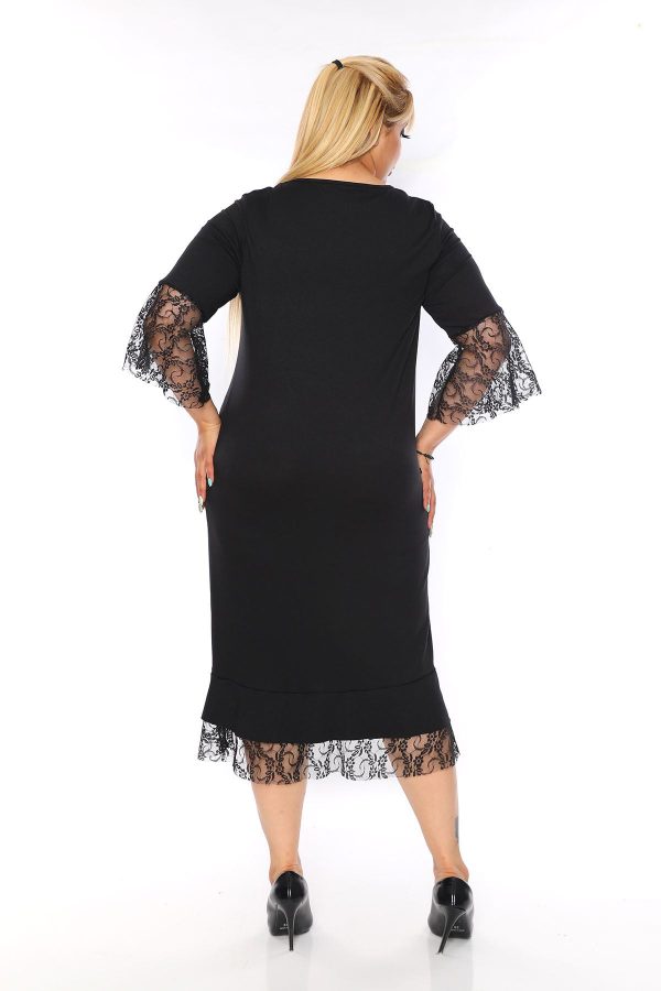 crna haljina sa detaljima od čipke za punije od viskoze sa elastinom