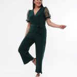 Zeleni kombinezon sa kratkim rukavima od tila od viskoze sa elastinom plus size