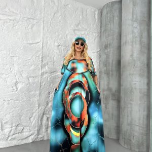 Plava haljina sa šarama