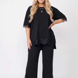 Crni komplet sa čipkanim radom