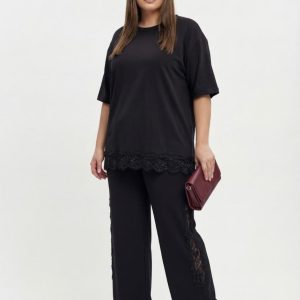 Crni komplet sa čipkanim radom