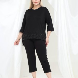 Crna trenerka sa cirkonima plus size