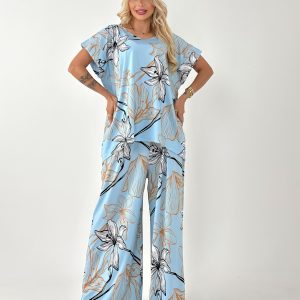 Plavi cvetni komplet plus size