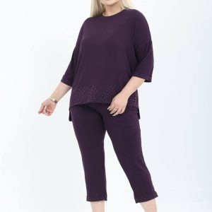 Ljubičasti komplet sa cirkonima plus size