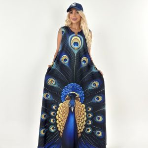 Teget duga haljina sa dezenom PLUS SIZE