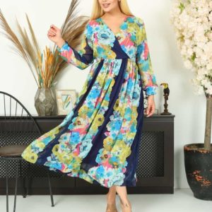 Duga plava cvetna hlajina PLUS SIZE